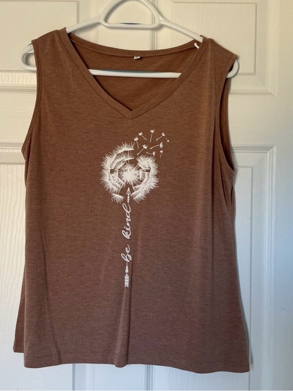 “Be Kind” Light Brown Sleeveless V-Neck Women's Top